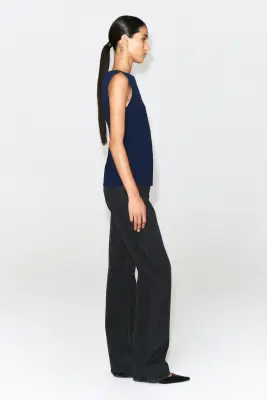 GILET EN CRÊPE DE COTON MÉLANGÉ - BLEU MARINE — photo 3