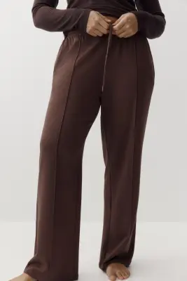 Pantalon jogger à jambes larges avec plis - Marron — photo 3