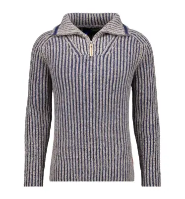 RAGMAN PULL rayé COL CHEMINE  GRANDE LONGUEUR Marine Beige — photo 2
