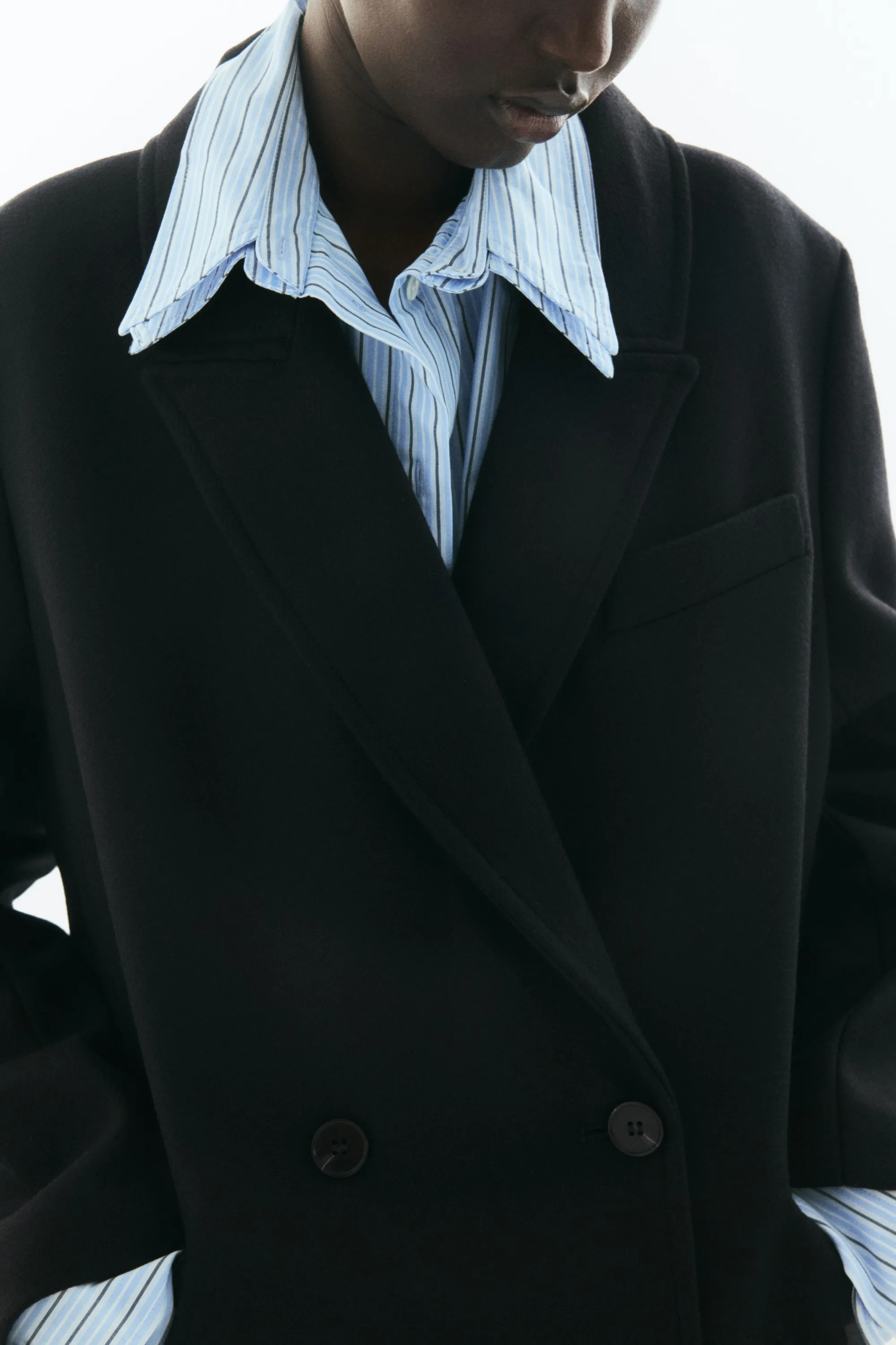 Manteau à fermeture croisée en laine mélangée - Noir