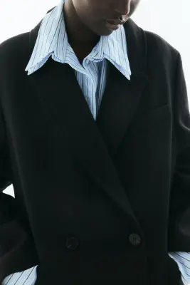 Manteau à fermeture croisée en laine mélangée - Noir — photo 1