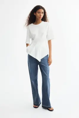Top plissé en coton - Blanc — photo 2