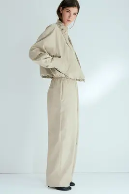 Pantalon en twill avec jambes barrel - Beige — photo 2