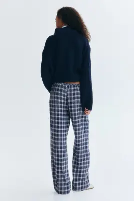 Pantalon avec cordon de serrage - Bleu foncé/carreaux — photo 2