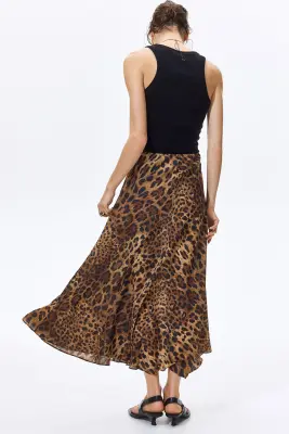 Jupe maxi en satin - Beige/imprimé léopard — photo 1