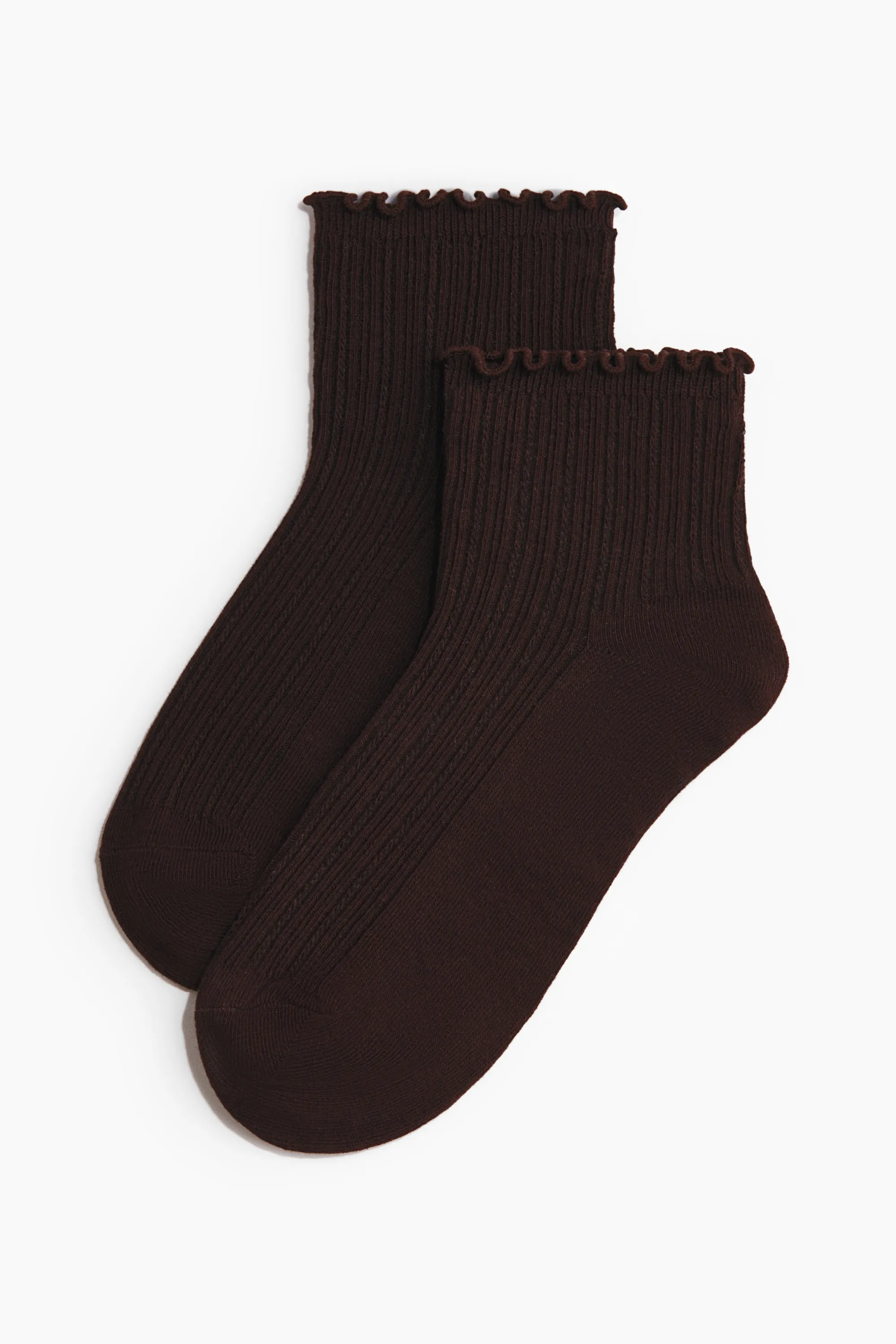 Lot de 3 paires de socquettes en maille côtelée - Marron foncé