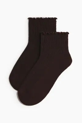 Lot de 3 paires de socquettes en maille côtelée - Marron foncé — photo 1