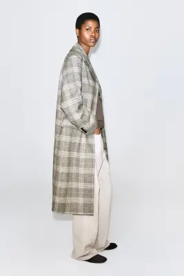 MANTEAU TAILLEUR LONG À CARREAUX - BEIGE / CARREAUX — photo 4