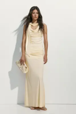Jupe maxi à effet drapé - Jaune clair — photo 3