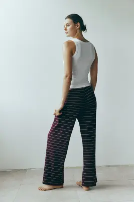 Pantalon en coton mélangé - Rouge prune foncé/rayé — photo 2