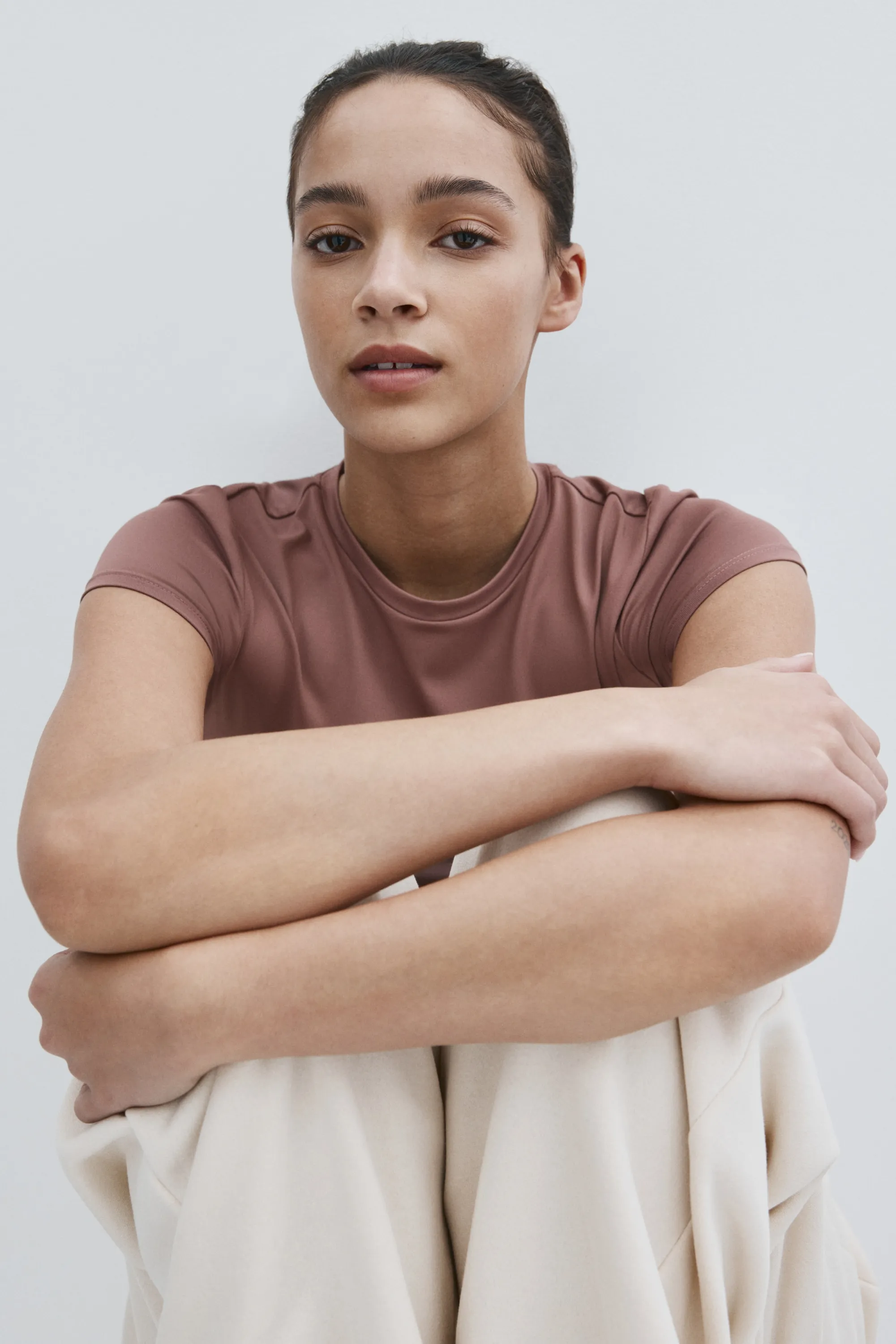 T-shirt ajusté en microfibre - Rose ancien