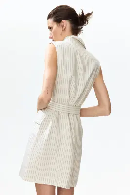 Robe blazer en lin mélangé - Crème/rayé — photo 3
