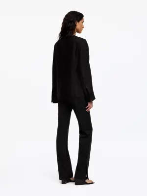 Blazer sans col en lin mélangé - Noir — photo 2