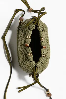 Sac crossbody en paille avec perles fantaisie - Vert kaki — photo 2