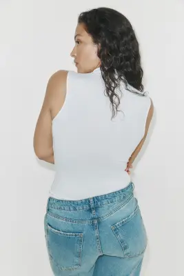 Top à col cheminée en microfibre - Blanc — photo 1