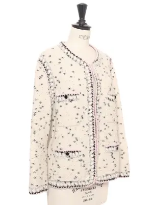 Veste en laine et cachemire blanche noire lilas et dorée Pre-Fall 2021 Prix boutique 3500€ Taille 40 — photo 2