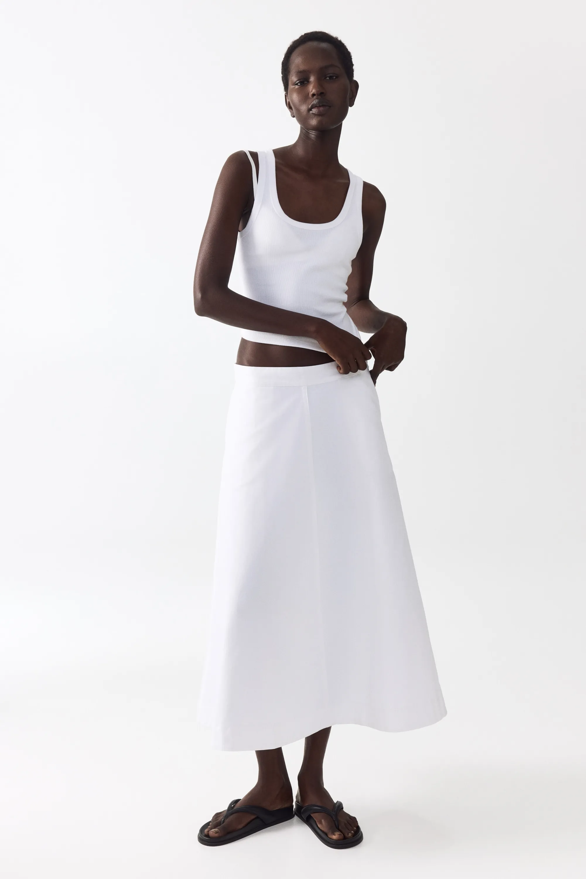 Jupe midi en twill de coton - Blanc