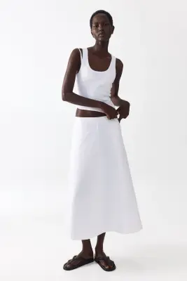 Jupe midi en twill de coton - Blanc — photo 1