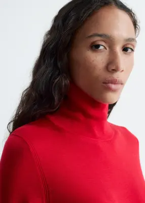 Haut à col polo en laine mérinos - Rouge — photo 3