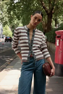 Cardigan Clarisse rayures gris, rose et cannelle — photo 5
