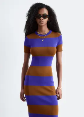 Robe longue en maille côtelée - Violet/Brun — photo 2
