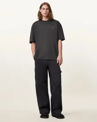 ALLSAINTS Redact Oversized Embroidered Logo T-Shirt Washed Black — photo 3