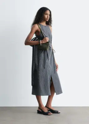 Robe midi sans manches à cordon de serrage - Rayures bleu marine — photo 4