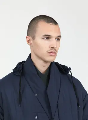 Kimono Puffer Jacket in Navy Blue Ecocare Microfiber — photo 2