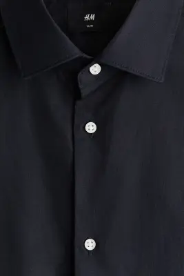 Chemise Slim Fit en coton - Bleu marine — photo 5