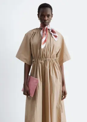 Robe midi à cordon de serrage - Beige — photo 1