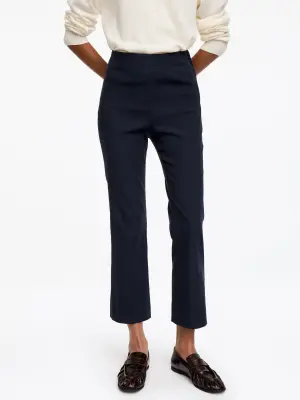 Pantalon évasé raccourci en lin et coton - Bleu foncé — photo 3