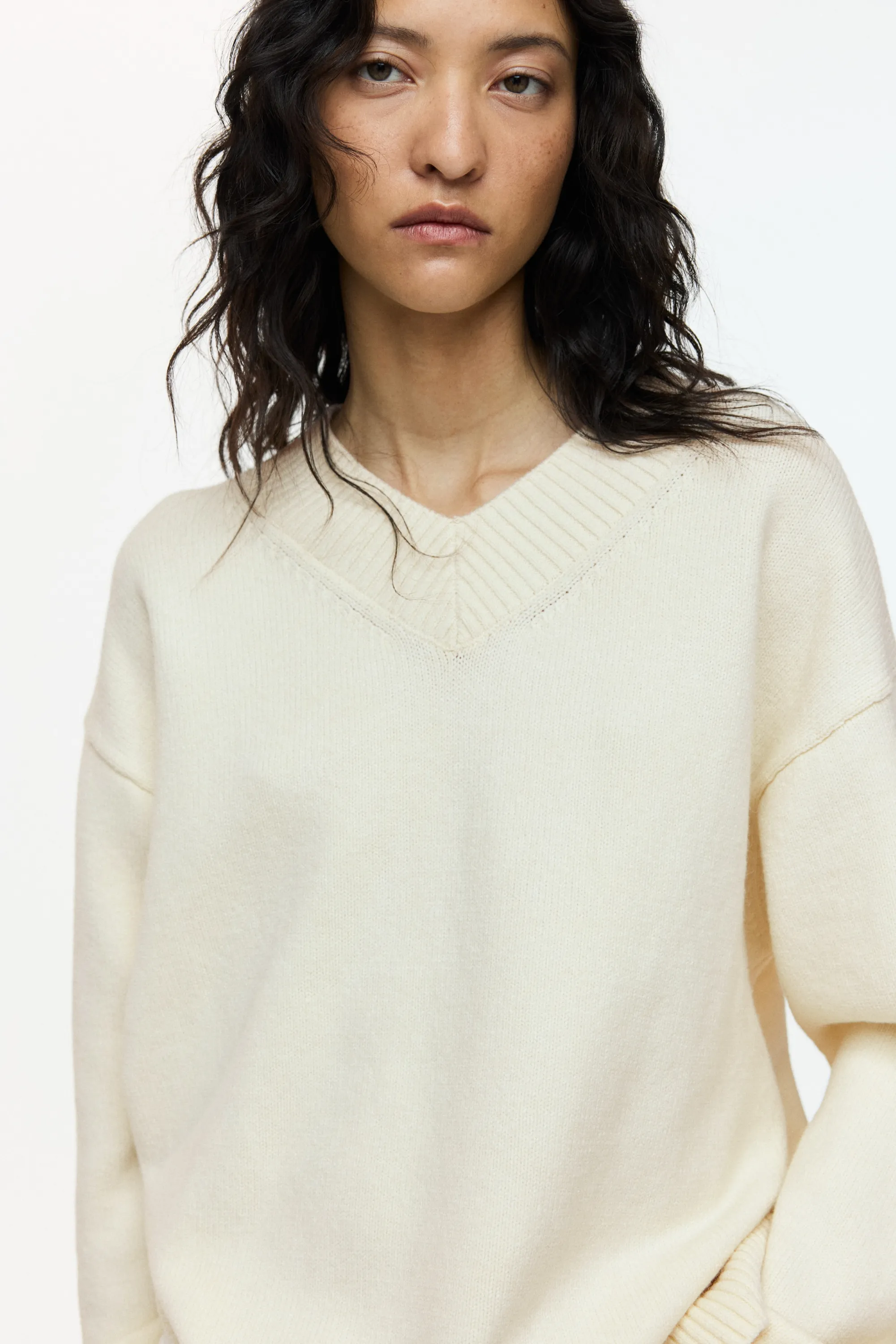 Pull à encolure en V - Crème