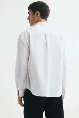 Chemise Relaxed Fit en lin mélangé - Blanc — photo 3