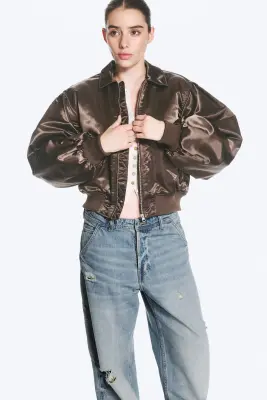 VESTE BOMBER EN NYLON AMPLE YULIA B - Marron foncé — photo 1