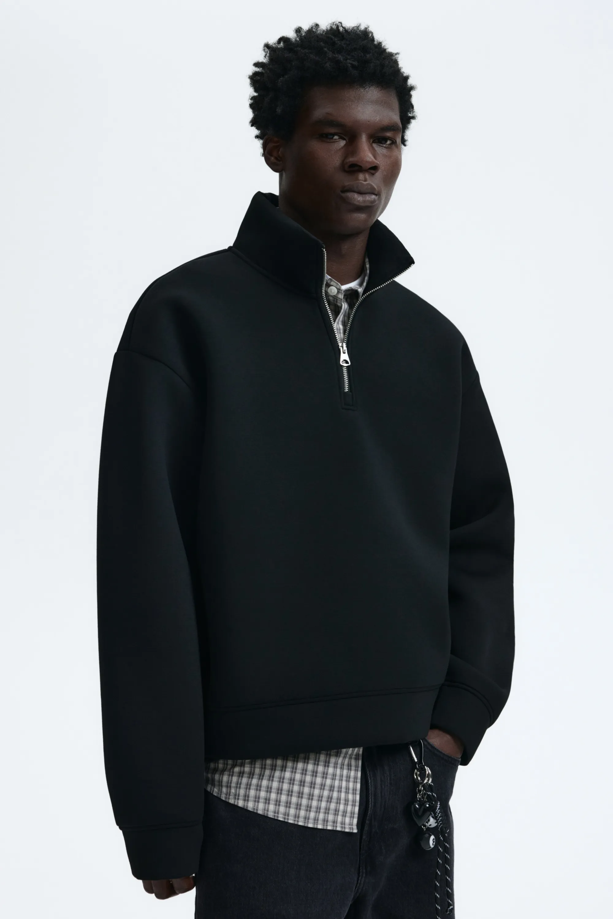 Sweat Loose Fit en scuba avec col zippé - Noir