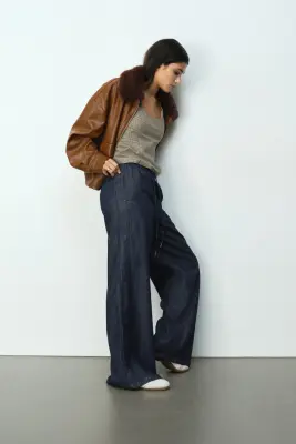 Pantalon en denim avec cordon de serrage - Bleu denim foncé — photo 2