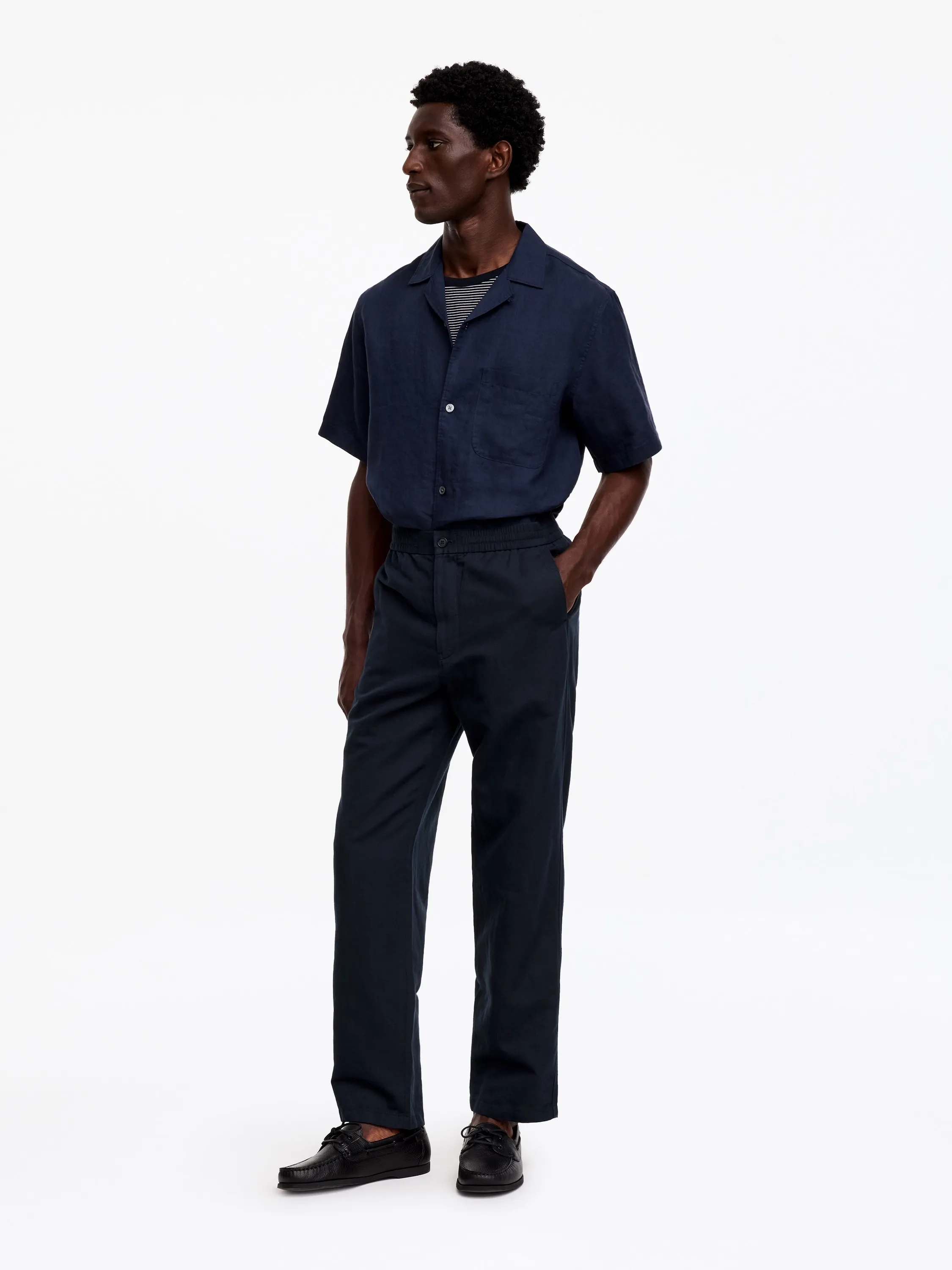 Pantalon en mélange de lin - Bleu foncé
