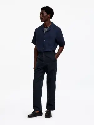 Pantalon en mélange de lin - Bleu foncé — photo 1