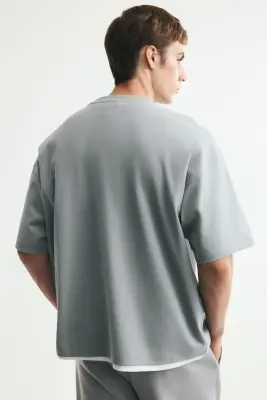 T-shirt Oversized Fit en interlock - Gris — photo 2