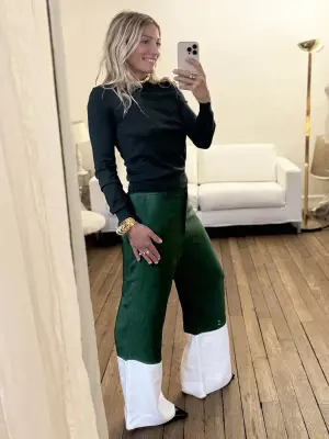 Pantalon par Phoebe Philo droit en crêpe vert et blanc Prix boutique 1200€ Taille 38 — photo 3