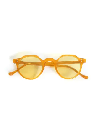 Lunettes de soleil HERI monture biseau orange verres minéraux jaunes NEUVES Prix boutique 350€ — photo 2