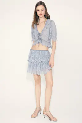 Jupe à étages brodée - Bleu clair — photo 1