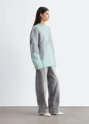 Pull en mohair mélangé à motif jacquard - Vert clair/Gris — photo 4