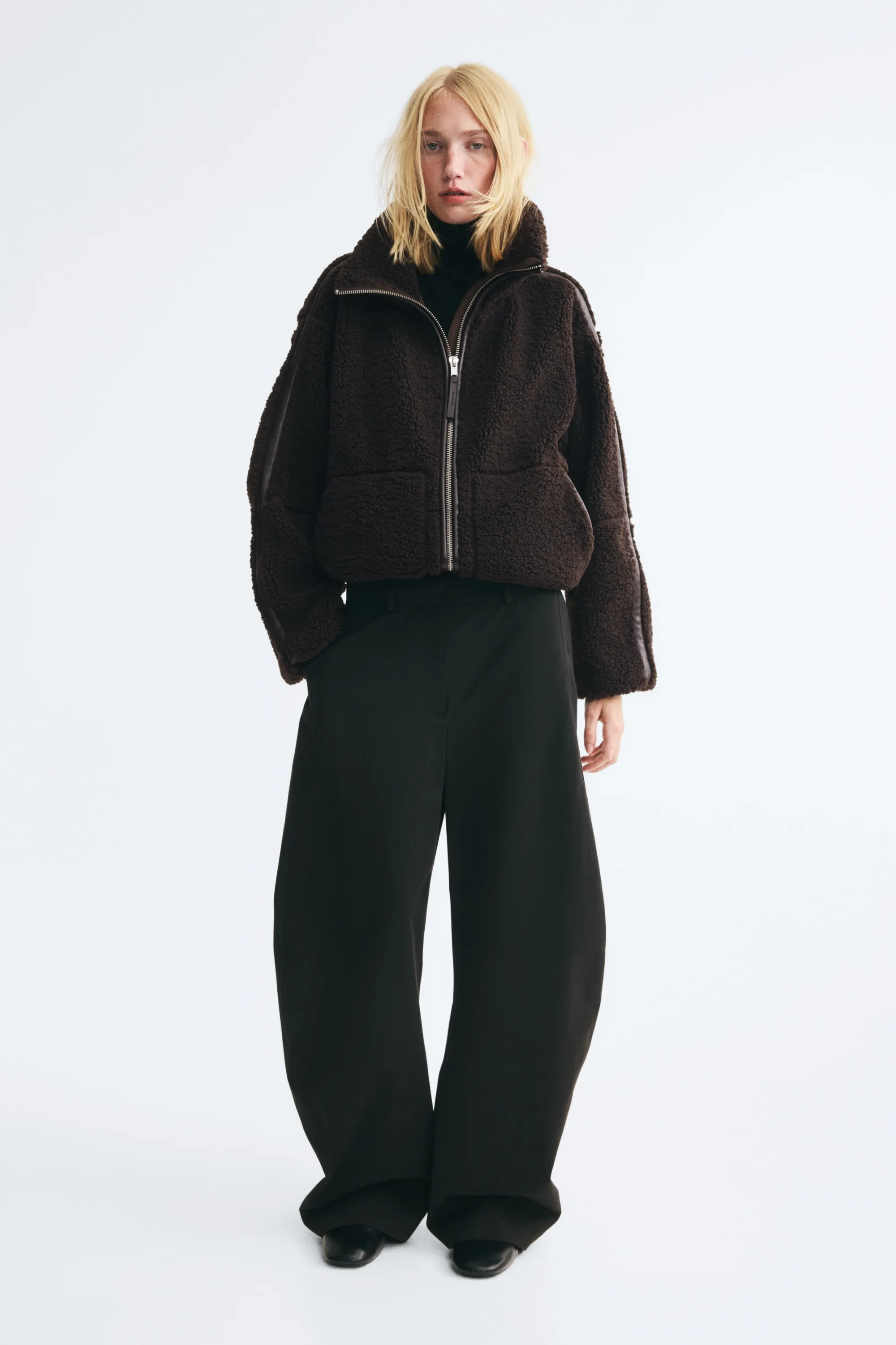 Veste oversize en tissu Teddy bear - Marron foncé