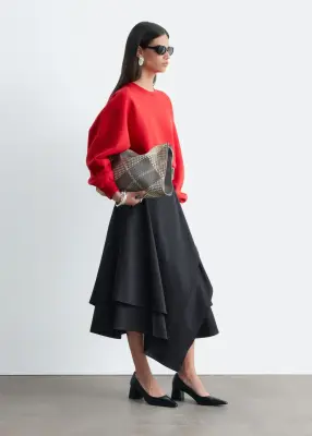 Pull en maille à finitions côtelées - Rouge — photo 4