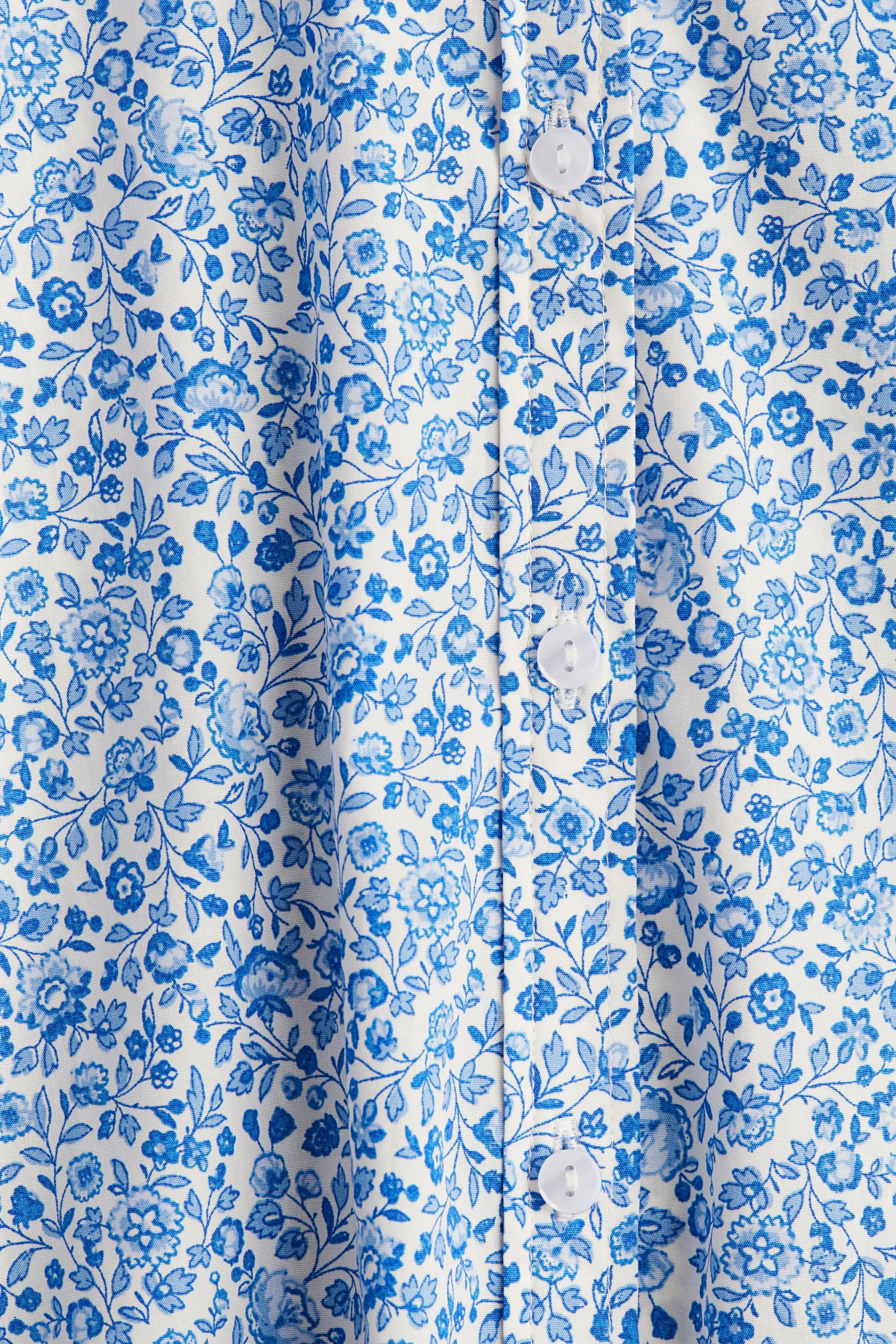 Blouse en popeline - Blanc/bleu/fleuri
