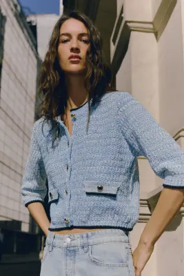 Gilet en maille texturée - Bleu — photo 3