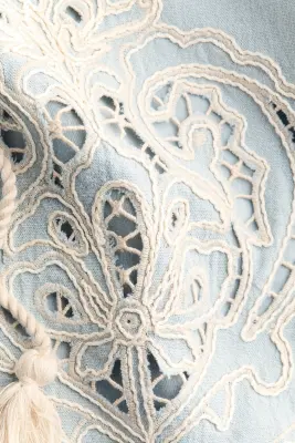 Gilet sans manches en lin mélangé - Bleu ancien clair/crème — photo 5