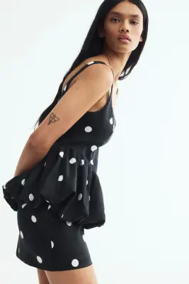 Robe imprimée avec basque - Noir/pois — photo 1