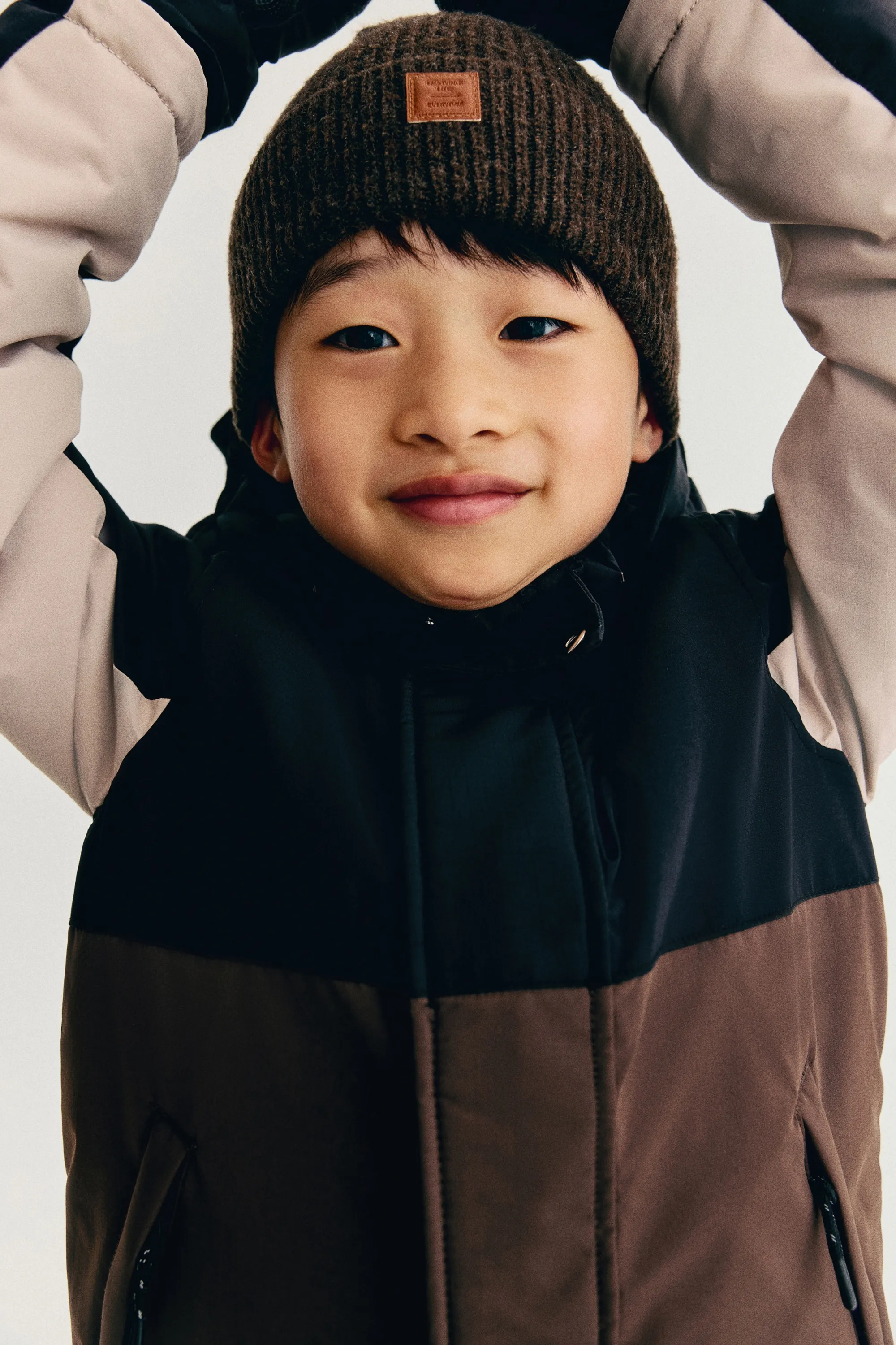 Water-resistant padded jacket - Marron foncé/color block